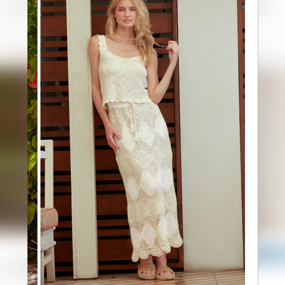 🌴Helen Jon Boho Crochet Maxi Skirt/Bandeau Dress sz S - Picture 12 of 13